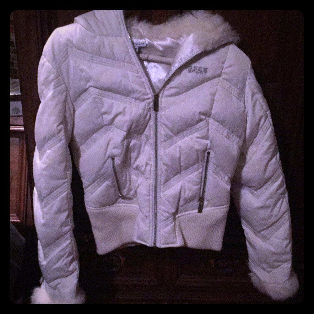 Bebe Sport Puffer Jacket w/ white fur Size S